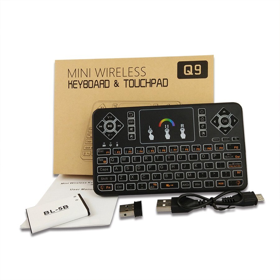 Tastatura Wireless Techstar® Q9 Iluminata RGB , QWERTY, Plug&Play, Tochpad, Tastatura, Mouse